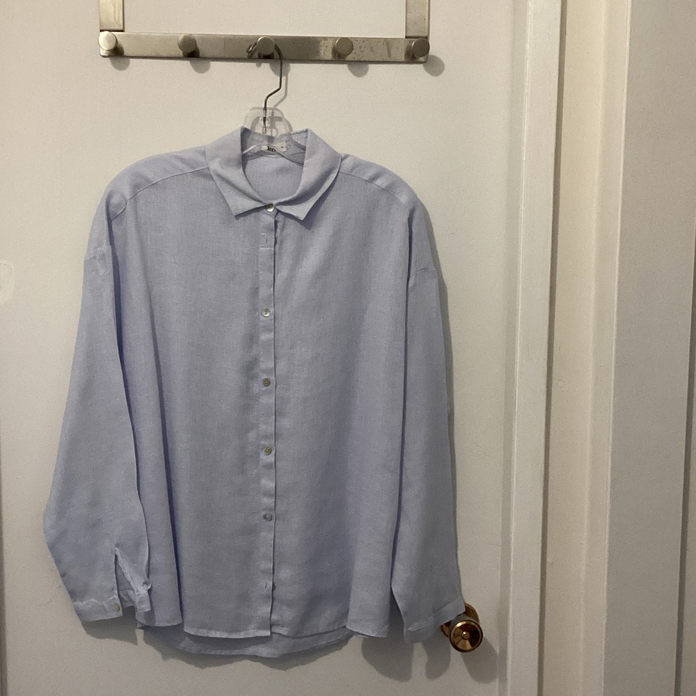 Pale Blue Long Sleeve Linen Blouse